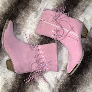 Pink suede cowgirl boots